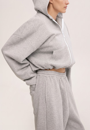 Grey melange fleece-lined shorted hoodie